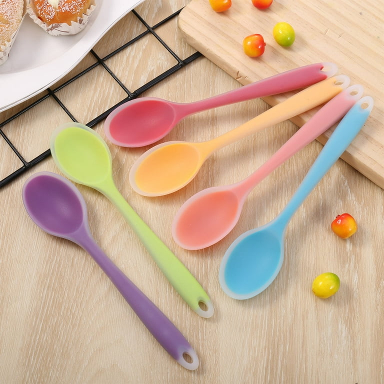 4 Pieces Silicone Mixing Spoon Long Multicolored Nonstick Kitchen Spoon  Silicone Serving Spoon Heat-resistant Stirring Spoon for Kitchen Cooking