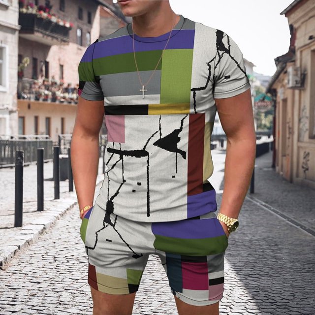 RWJDXD WUJS Commerce Extérieur Nouvelle Mode Décontractée pour Hommes shorts à Manches Courtes Impression 3D pour Hommes Costume d'Impression Populaire e-commerce LZDXD