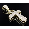 Real 10K Yellow Gold Genuine Diamond Ankh Cross Charm Pendant 1.75 Ins 0.65 Ct