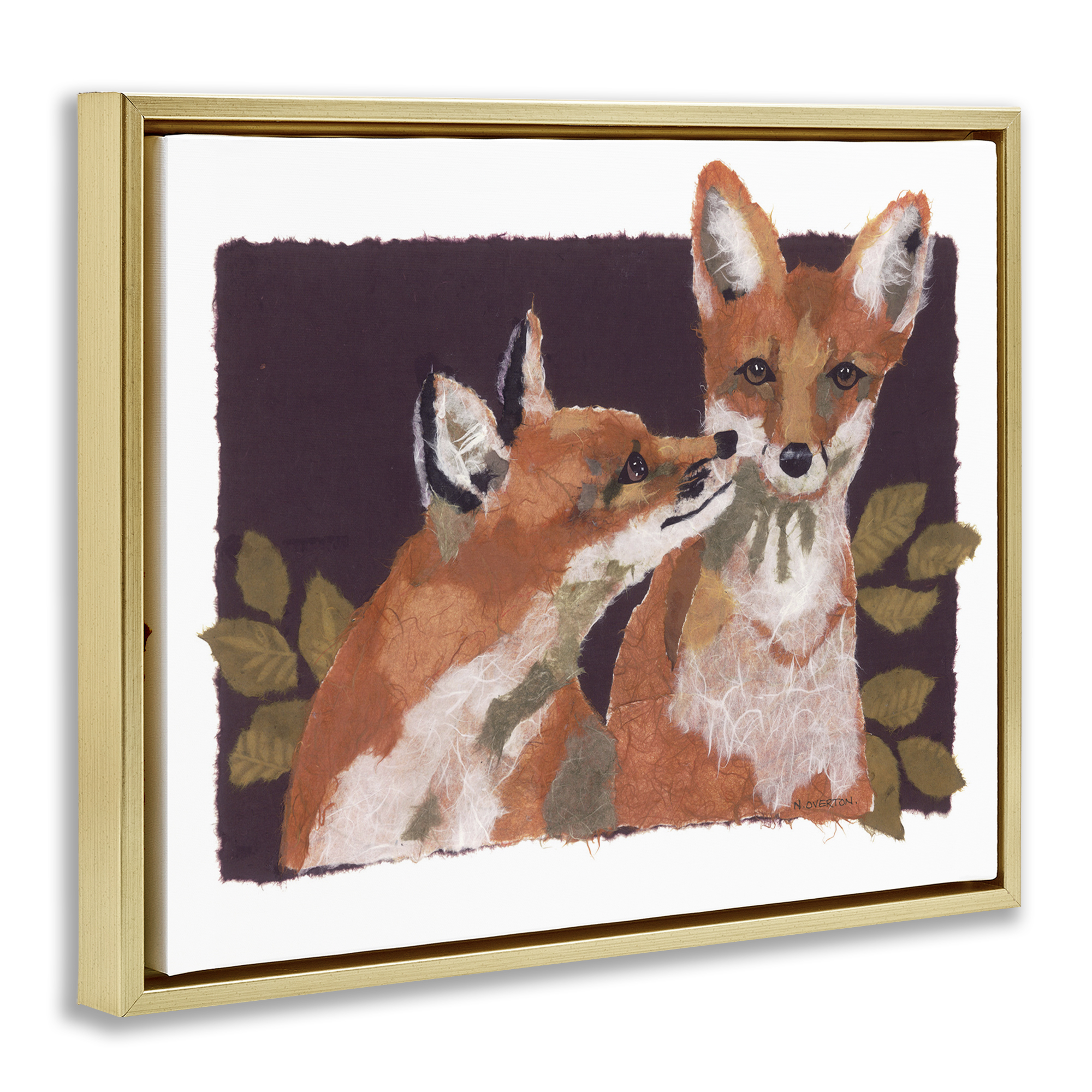 Stupell Industries Woodland Foxes & Leaves Animals & Insects Painting Gold Floater Framed Canvas Art Print Wall Art, 31 x 25