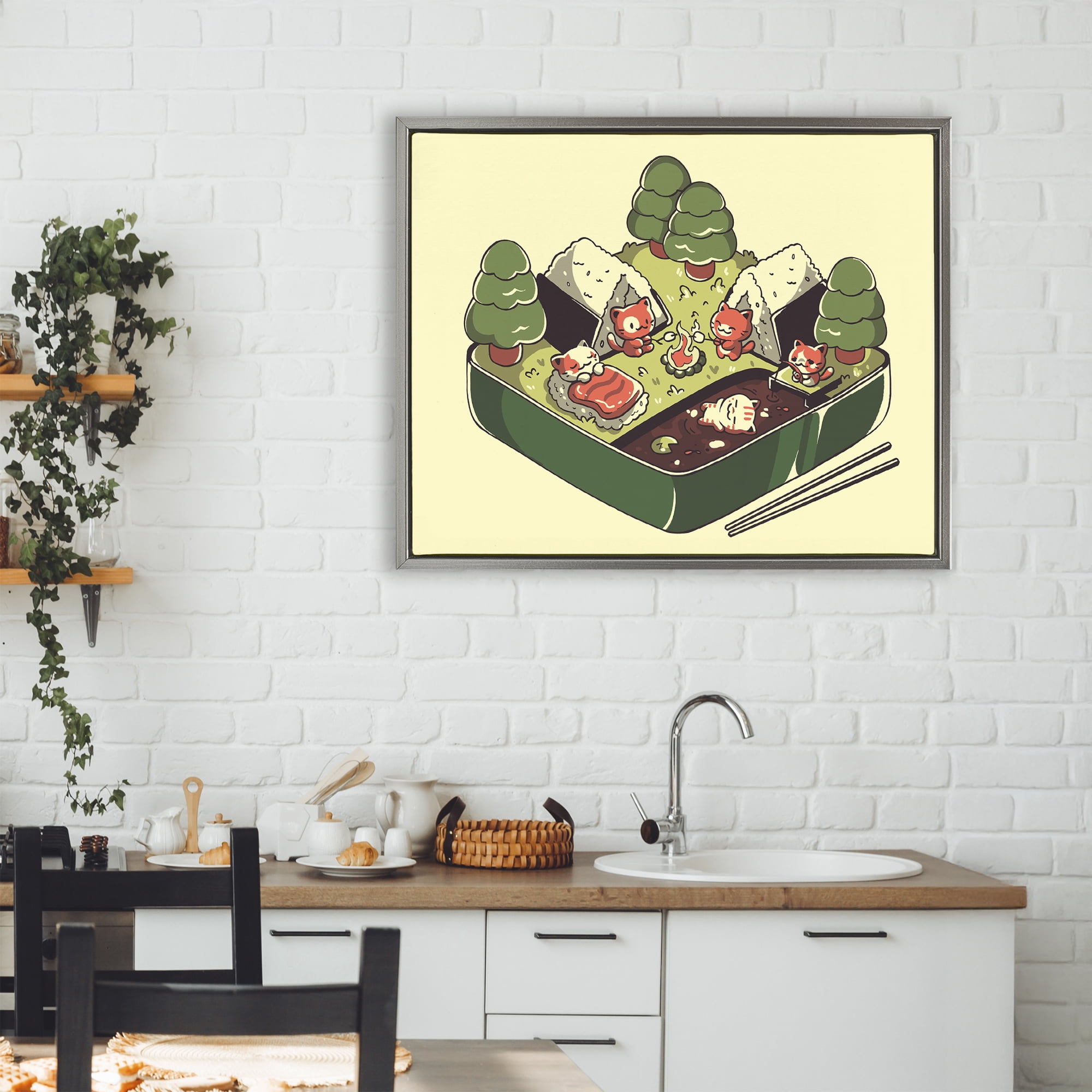 Stupell Industries Kawaii Sushi Camp Bento Gray Framed Floater Canvas Wall Art, design by Tobe Fonseca