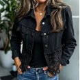 thumbnail image 2 of Womens Jeans Jacket Solid Color Lapel Button Down Casual Denim Jacket Outerwear, 2 of 4