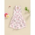 thumbnail image 6 of Suealasg Kids Girls Suspender Shorts Toddler One Piece Jumpsuit Sleeveless Checkerboard Floral Print Rompers Overalls 0-6 Years Little Girls Summer Playsuit Clothes, 6 of 9