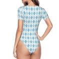 thumbnail image 4 of Naloa Blue and White Squares Women's Short-Sleeved Onesie, One-Piece Swimsuit for Parties, dates, clubs - Small, 4 of 9