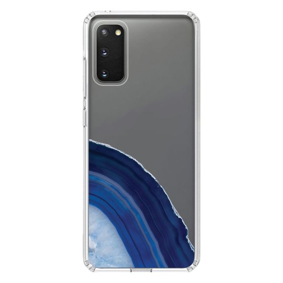 DistinctInk Clear Shockproof Hybrid Case for Galaxy S20 PLUS / 5G (6.7" Screen) - TPU Bumper, Acrylic Back, Tempered Glass Screen Protector - Dark Blue Agate Crystal Geode