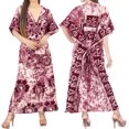 thumbnail image 4 of LA LEELA Women's Summer Pocket Nightgown Batik Caftan for Womens Sleepwear Long House Loungewear Dashiki Dress 1X-2X Maroon, Lizard, 4 of 5