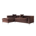 thumbnail image 2 of Chic Home Monet Velvet Modern Contemporary Button Tufted with Silver Nailhead Trim Silvertone Metal Y-leg Left Facing Sectional Sofa, Brown, 2 of 8