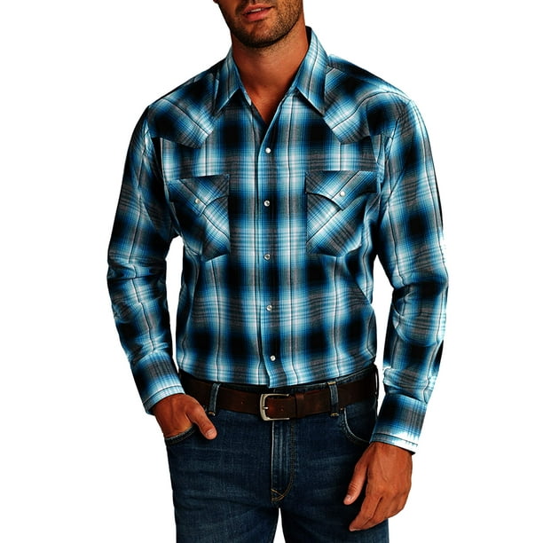 Ely Cattleman Men's Long Sleeve Plaid Western Shirt - Walmart.com