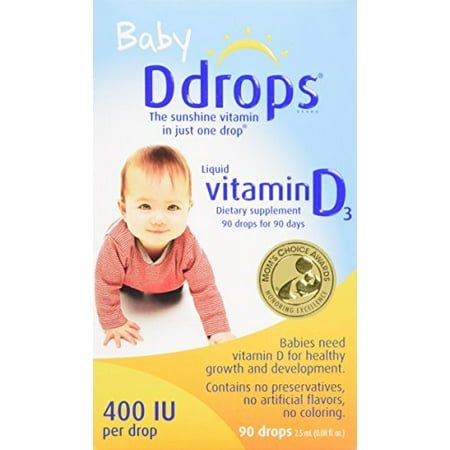 2 Pack Baby Ddrops Liquid Vitamin D3 400 IU Dietary Supplement 90 Drops 2.5ml (Best Vitamin D Drops For Babies)