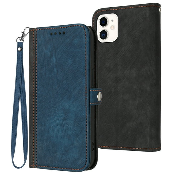 Nalacover Case for iPhone 12 Pro / iPhone 12 Wallet Case with Detachable Wrist Strap Handbag PU Leather Flip Case, Magnetic Soft TPU Shockproof Protective Cover with Kickstand Card Slots Case,Blue