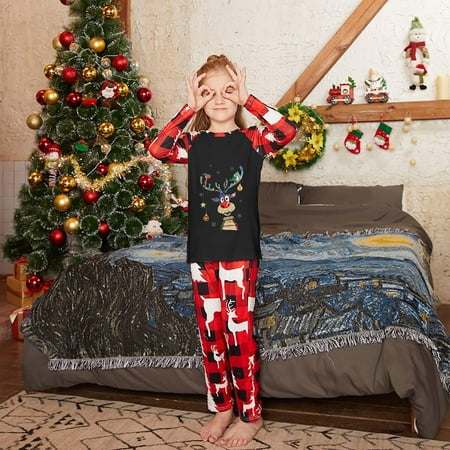 

ZCFZJW Discount Christmas Matching Pajamas Set Cute Elk Graphic T Shirts Plaid Patchwork Long Sleeve Tops and Pants Suit Two Piece Family Home Wear Outfits(Kids-2-3 Years)