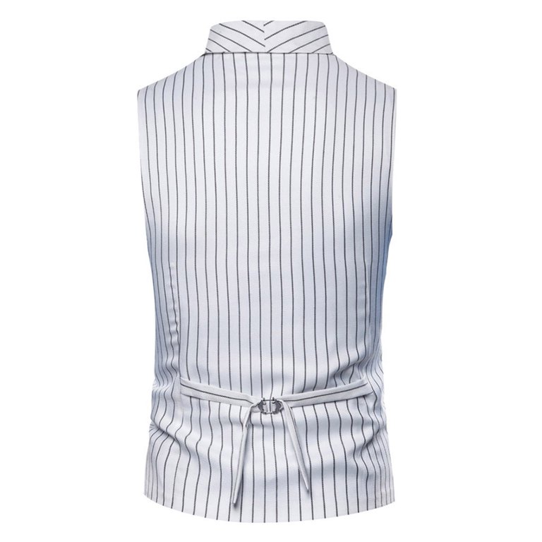 Outfmvch Tank Top for Men Double- Pocket Striped Suit Vest