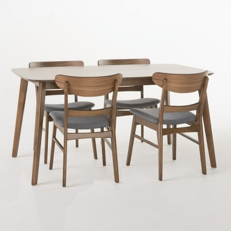 - Kloss 60-inch Rectangular 5-Piece Dining Set, Dark Grey/ Natural Walnut Finish