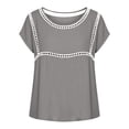 thumbnail image 6 of Ashirexll Womens Casual Tops Linen Top Solid Color Short Sleeve Fashion Tops Lace Trimmed Shirt for Spring Summer, 6 of 7