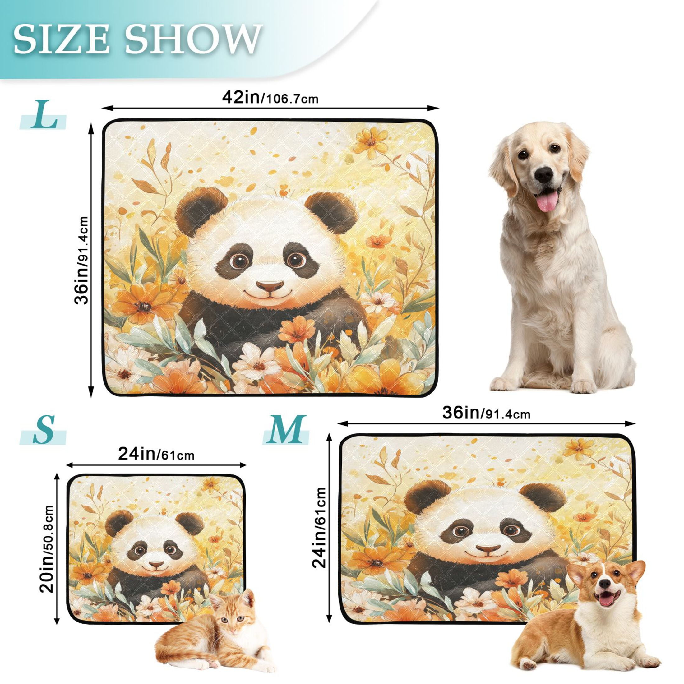 Qxltty Cute Panda Surrounded by Flowers Cat litter Pads Pet Set of 3 Diaper Mats Center Anti-leakage Layer Absorbent Soft and Comfortable