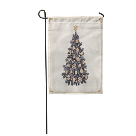 SIDONKU Sketch Christmas Tree Vintage Happy Holiday Inscription Victorian Etching Garden Flag Decorative Flag House Banner 28x40 inch