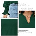 thumbnail image 4 of Blusa con volantes, manga abullonada, cuello en V, manga larga, color puro, tops de moda para mujer, 4 of 5