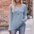 thumbnail image 2 of Black and Friday Deals 2023 Cotonie Women's V-Neck Solid Color Long Sleeve Tops Button T-shirt Casual Summer Autumn Blouse Basic Tops,Light Blue,S, 2 of 6