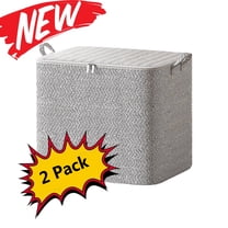 FEOLGEHLY 2 Pack Extra Large Blanket Storage Containers, 110L Breathable Clothes Bedding Pillow Sheet Storage Bags with Zipper for Clothes, Non-woven Moving Quilt Large Capacity Storage Bins, Gray