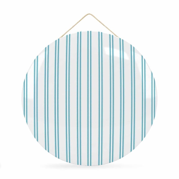 Welcome Sign for Front Door, Teal Blue Stripes Round Metal Wall Art Wreaths, Modern Vertical Striped Minimalist Outdoor Indoor Wall Hanging Sign for Porch Decor Housewarming Gifts 11.8 Inch