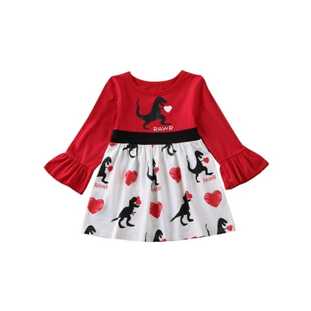 

Valentine s Day Kids Baby Girl Dinosaur Love Print Tutu Dress Party Clothes