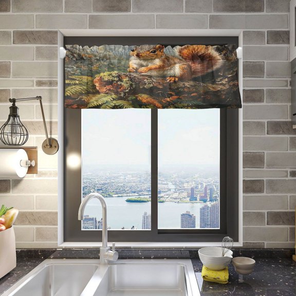 BZSMCE Alance Curtains Cute Squirrel Design Modern Style Pattern Window Curtain Valance 52W" x 18L" for Kitchen Living Room Bedroom