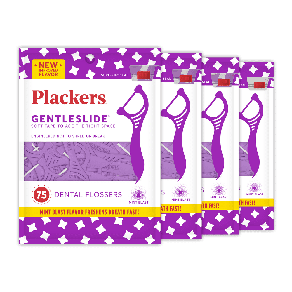 Plackers Gentleslide Dental Floss Picks 75 Count (Pack of 4