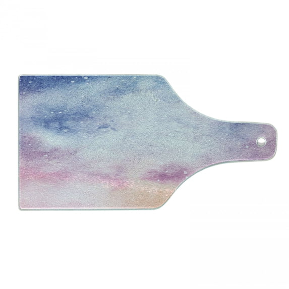 Navy and Blush Cutting Board, Abstract Watercolors Fantasy Soft Nebula Universe Inspired, Decorative Tempered Glass Cutting and Serving Board, Wine Bottle Shape, Blue Pink Salmon, by Ambesonne