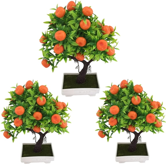 Walbest 3-Pack 11.8" Artificial Fruit Orange Tree Bonsai Decorative Non-fading Plastic Lifelike Simulation Potted Plants, Home Office Garden Desktop Party Decor