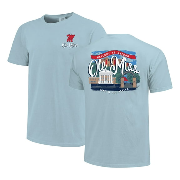 Women's Blue Ole Miss Rebels Comfort Colors Campus Scene Drawing Script T-Shirt