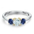 thumbnail image 3 of Gem Stone King 925 Silver and 10K Yellow Gold Sky Blue Aquamarine and Blue Created Sapphire Engagement Ring for Women | 1.00 Cttw | Round 5MM | Gemstone March Birthstone | Size 5, 3 of 6