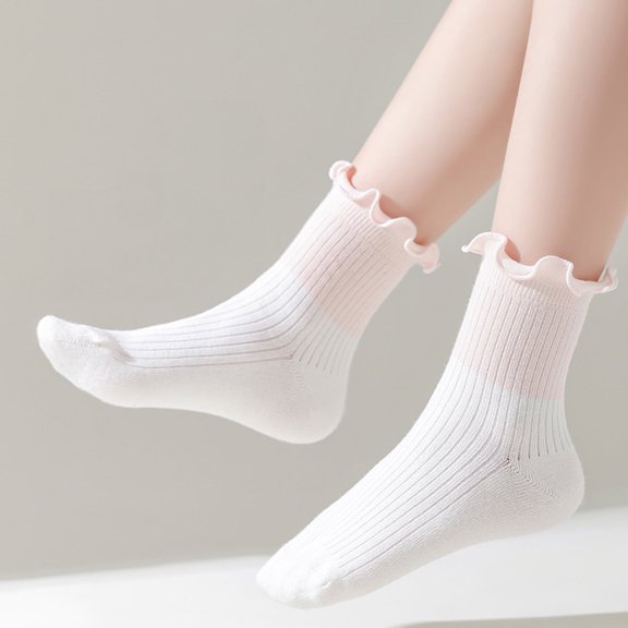 Eltusu Girls Socks, Soft Cotton Stretch Comfort Mid-Calf Socks Pink Size 9-12 T
