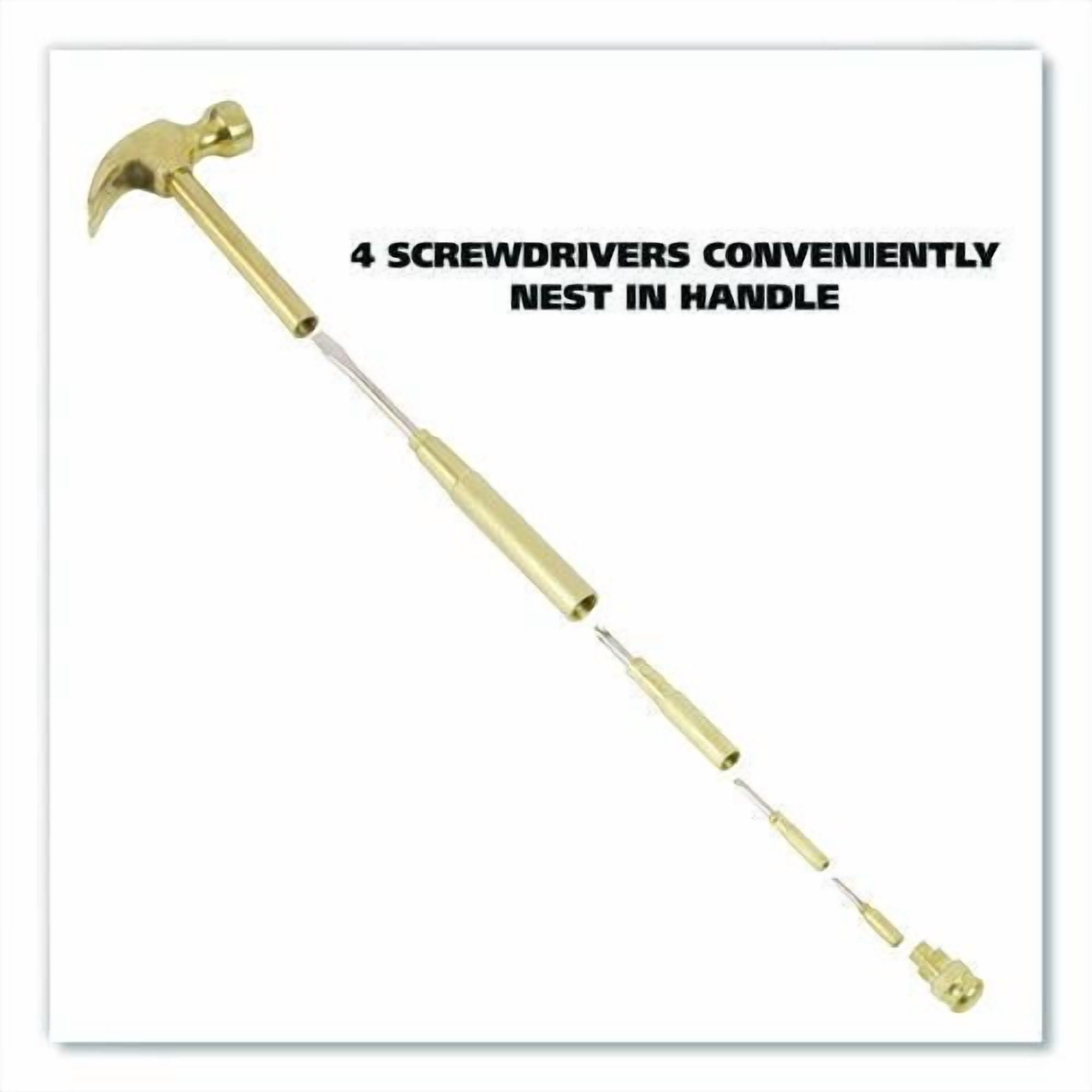 5-in-1 Carpenter's Hammer with Nesting Handle Containing Four Screwdrivers, 6.5" Long Gold Handle | Bundle of 5