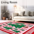 thumbnail image 2 of ODIKA 6'x9' Machine Washable Non-Slip Area Rug, Whimsical Holiday Forest with Cane Stripe Borders High Traffic Rug, Red, 648410, 2 of 7