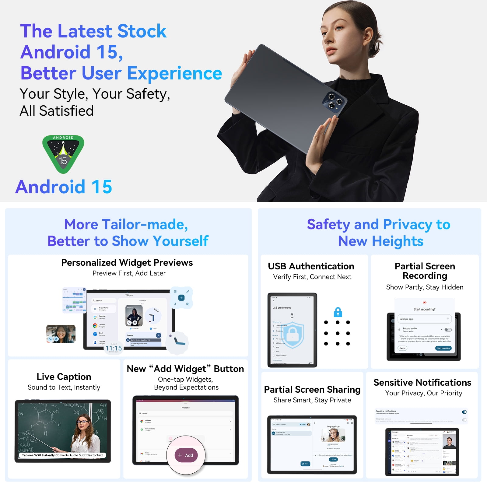 Android 16 Gemini AI Tablet-11 Inch FHD Display, 24GB RAM 256GB ROM/2TB TF, T615 Octa-Core AI Tablets, 8000mAh/18W Fast Charge, 5G WiFi & 16MP Camera, TÜV Certified Netflix for Stream/Game
