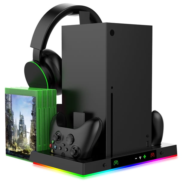 Estación de carga con ventilador de refrigeración para el mando de la consola Xbox Series X con luces RGB, base de carga y accesorios de almacenamiento