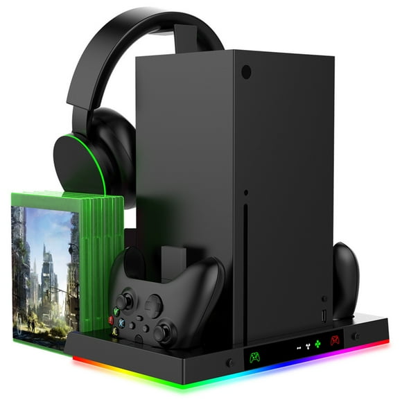 Cooling Fan Stand Charging Station for Xbox Series X Console Controller with 15 RGB Color Light, Dual Charger Dock Accessories Storage with 3-Levels Cooler Fan System