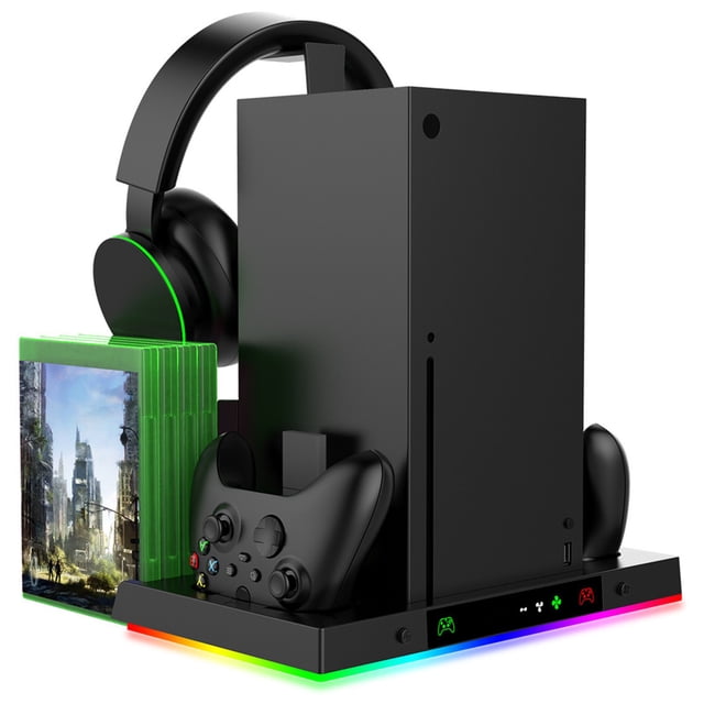 Estación de carga con ventilador de refrigeración para el mando de la consola Xbox Series X con luces RGB, base de carga y accesorios de almacenamiento