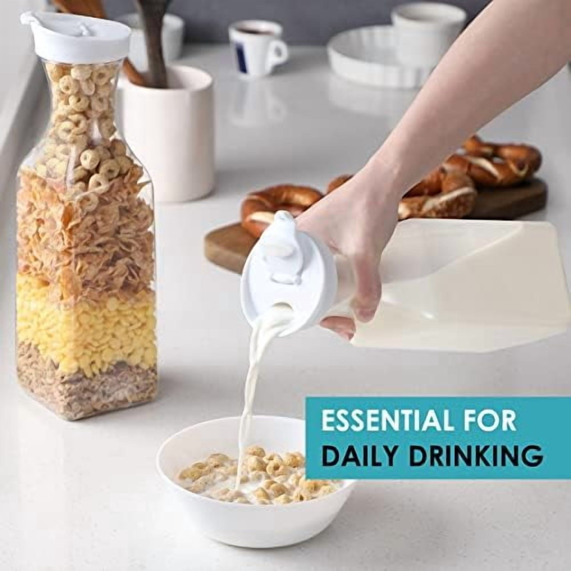 Plastic 50 Oz Water Carafe with Flip Top Lid, Set of 2 Square Base Juice Containers, Clear Plastic Pitcher - for Water, Iced Tea, Juice, Beverage, Cold Brew and Mimosa Bar - HAND WASH ONLY
