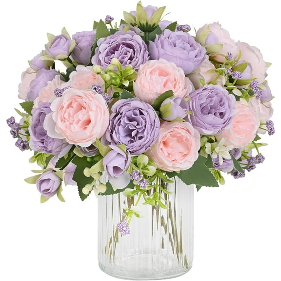 2 Packs Peonies Artificial Flowers, Pinkish-Purple Artificial Peonies, Silk Peonies Flowers Fake Peonies Artificial Flowers Peonies Bouquet for Centerpiece Table Wedding Party Home Decor