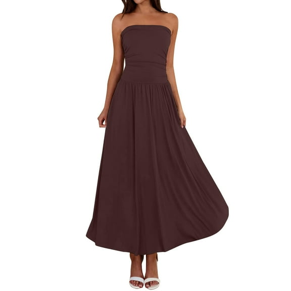 Endives Women's Shirts Summer Fashion Solid Color One Neck Strapless Waist Long Dress For Women