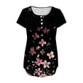 thumbnail image 4 of Save On Floral Printed Tunic Tops for Women Pleated Short Sleeve Shirts Front Button Down T-Shirt Crewneck Tee Shirts Loose Relaxed Fit Blouses Office Work Summer Costume, 4 of 5
