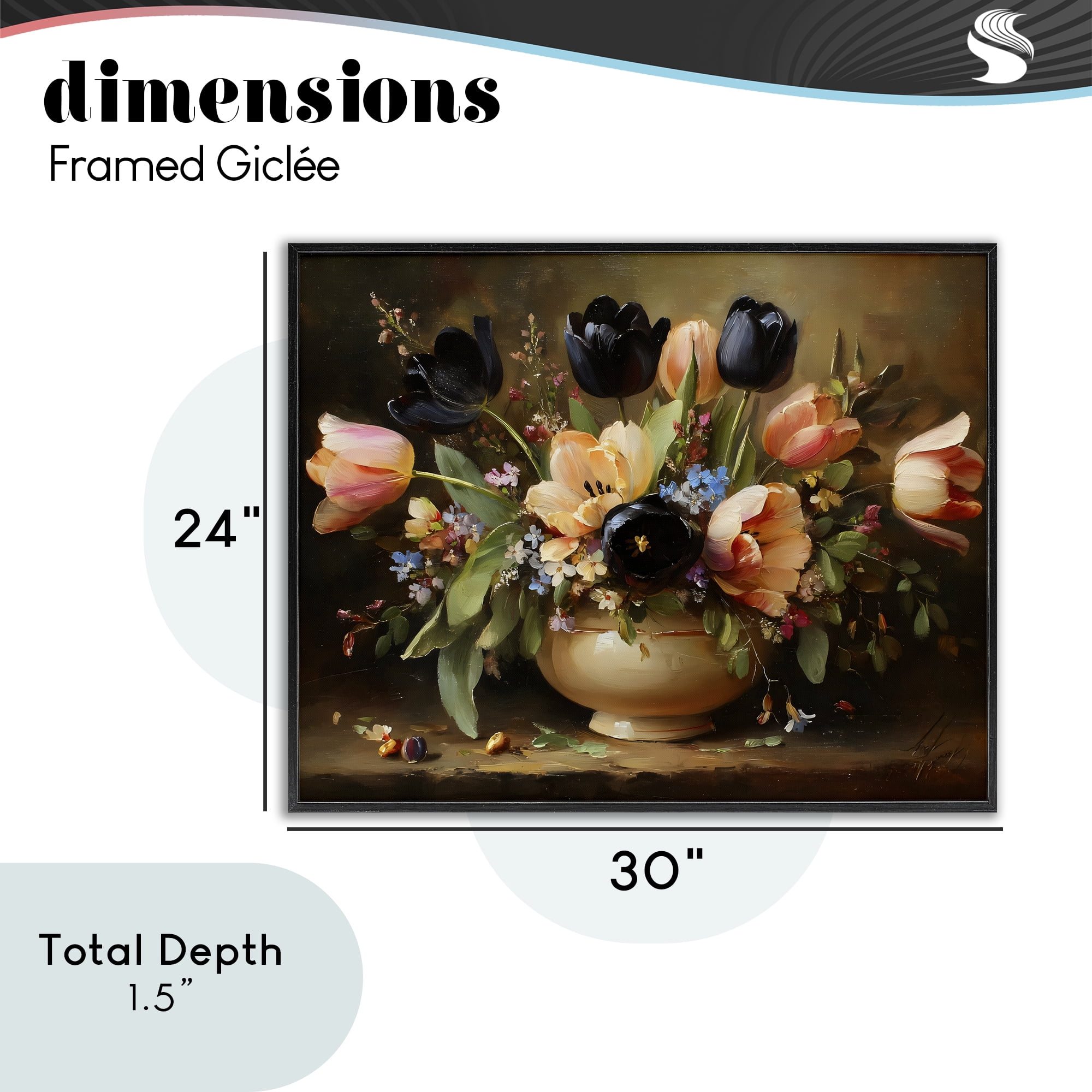 Stupell Industries Black Tulips & Peach Bouquet Black Framed Giclee Art, design by Franklyn Gregory