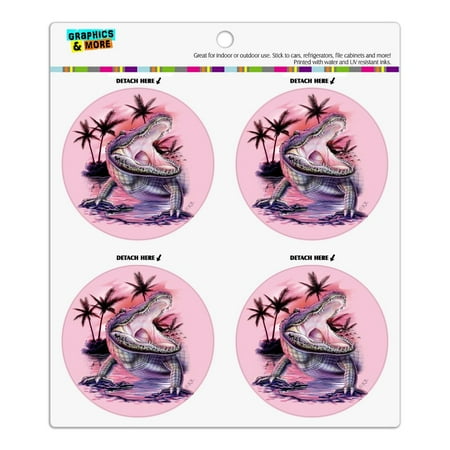 

Smiling Tropical Alligator Palm Trees Refrigerator Fridge Locker Vinyl Circle Magnet Set