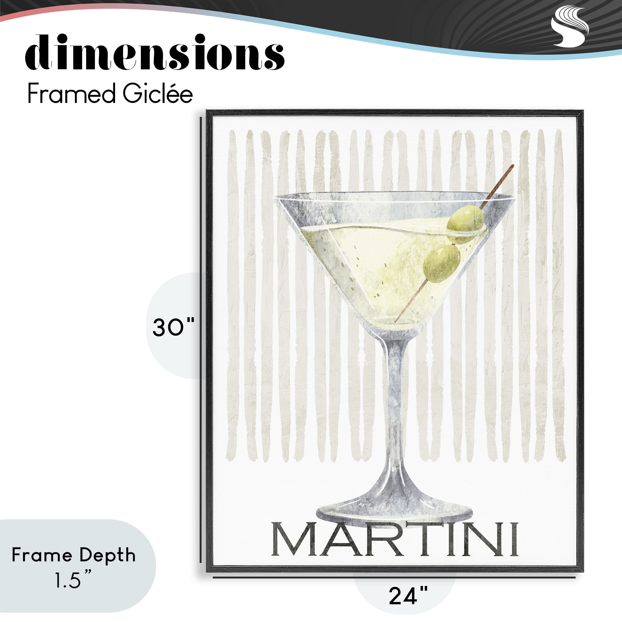 Stupell Industries Subtle Martini Drink Black Framed Giclee Art, design by Kim Allen