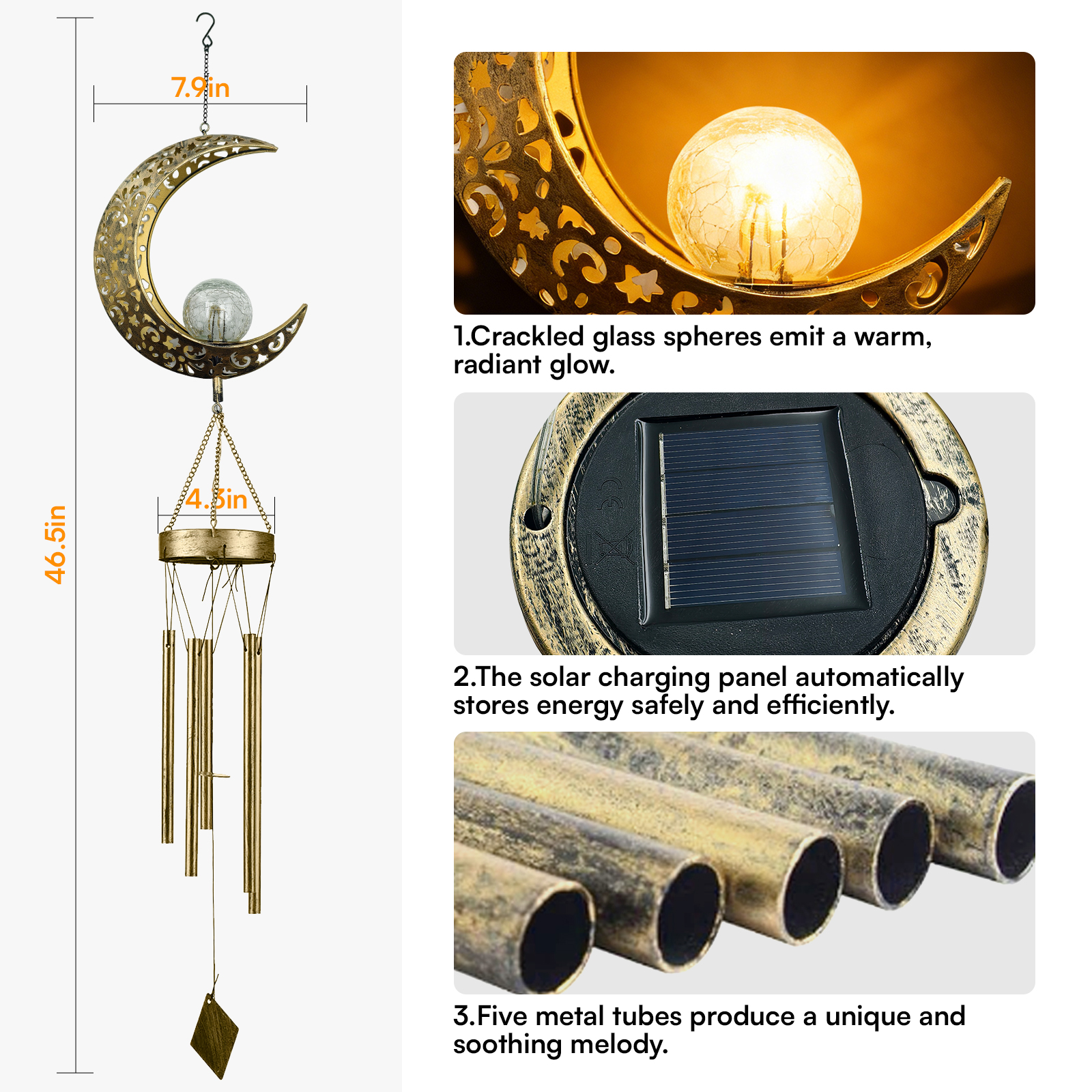 DAYBETTER Moon Solar Wind Chimes Warm White Light photo 2