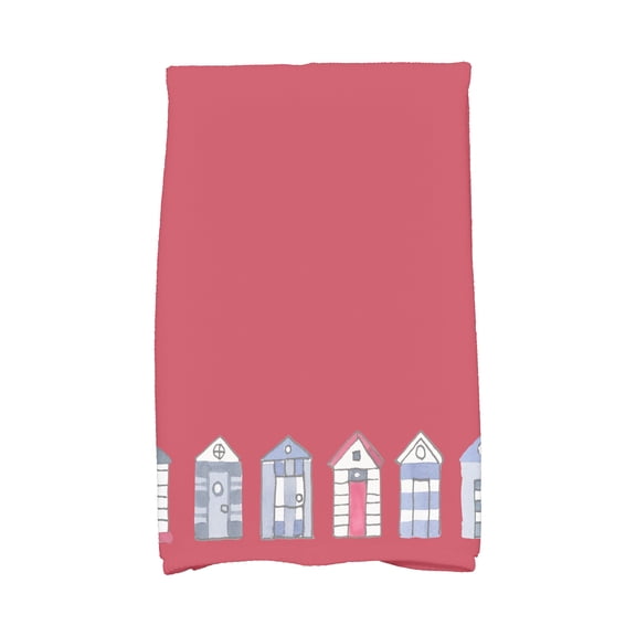 Simply Daisy, 16 x 25 Inch, Beach Huts, Geometric Print Kitchen Towel, Red