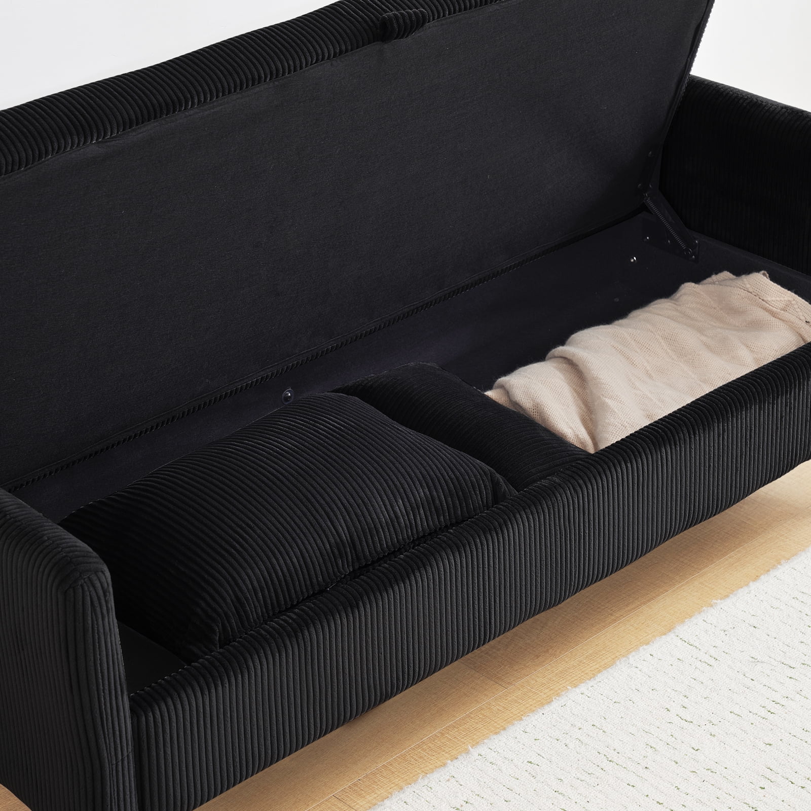 Furniliving Loveseat Sofa, Comfy Teddy Fleece Love Seat Couch, Sofas Couch with 2 Pillows for Small Space, Black