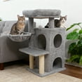 thumbnail image 4 of Gymax 33.5'' Cat Tree w/ 2-Tier Condo Padded Plush Top Perch Sisal Scratching Posts Light Gray, 4 of 10