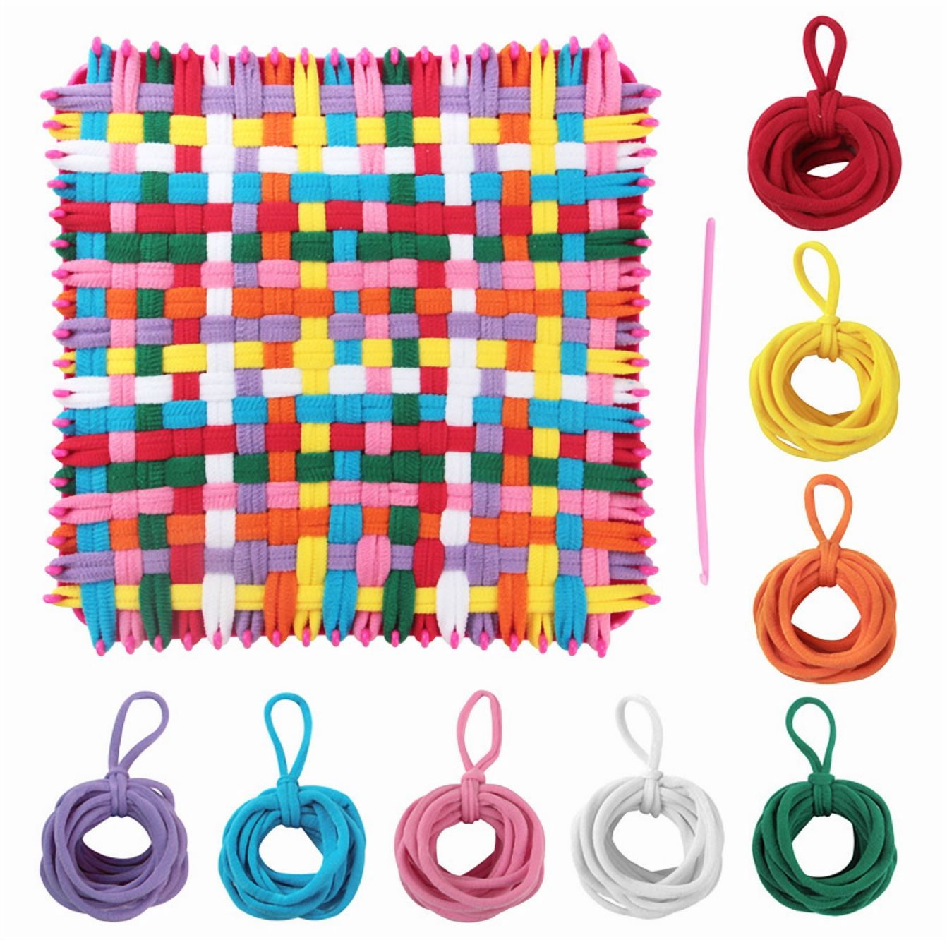 Weaving Loom Kit for Kids and Adults, DIY Arts and Crafts Toy with Colorful Loops & Plastic Frame, Easy Beginner DIY Activity for Children Ages 6+, Portable Craft Set for Home, Classroom